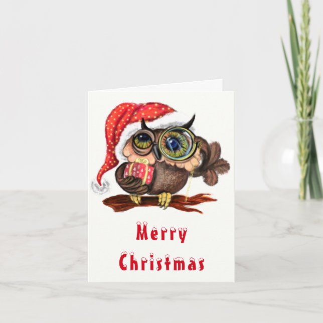 Christmas Card Baby Owl with Gifts (Front)