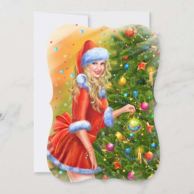 Christmas card. Beautiful girl Thank You Card (Front)