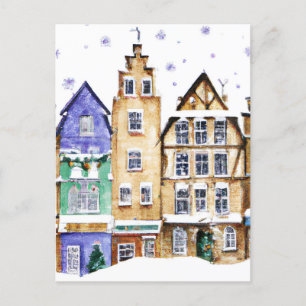 Christmas Card Best Wishes Winter Town Snow Feier