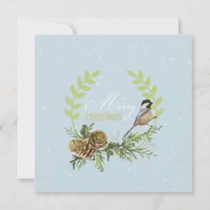 Christmas card bird, pine cones Xmas