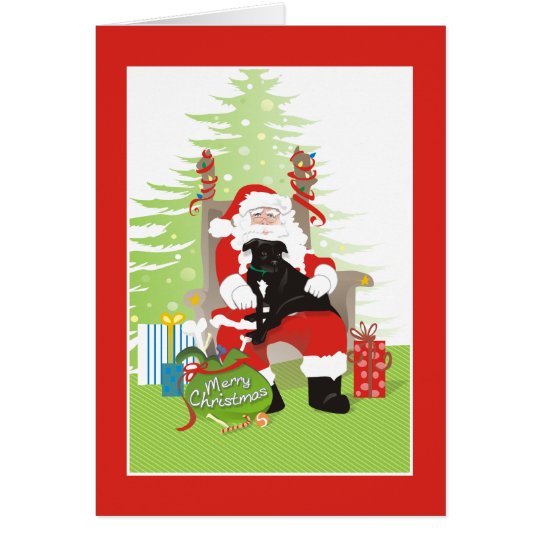 Christmas Card - Black Pit Bull Dog on Santa's Lap
