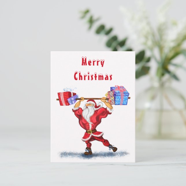 Christmas Card Bodybuilder Santa with Gifts Funny (Standing Front)
