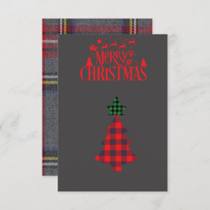 Christmas Card, check, grey and red, simple,Clever