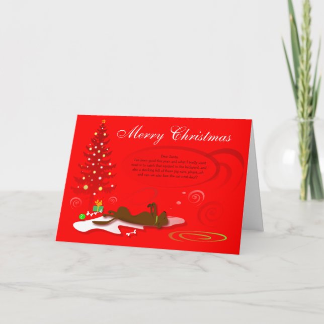 Christmas Card - Chocolate Labrador Dog - Red (Front)