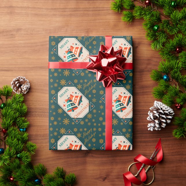Christmas Card - Christmas Jingle Bells and Stars Wrapping Paper (Holiday Gift)