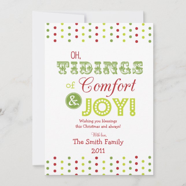 Christmas Card--"Comfort & Joy" Design-Personalise Holiday Card (Front)