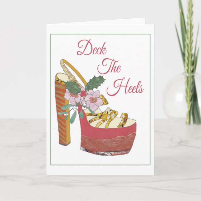 Christmas Card. Deck the Heels. Mistletoe shoe. Holiday Card (Front)