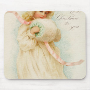 Christmas card depicting a girl with a muff mouse pad