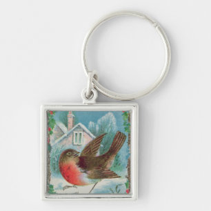 Christmas card depicting a robin key ring