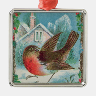 Christmas card depicting a robin metal tree decoration