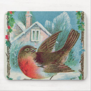 Christmas card depicting a robin mouse pad