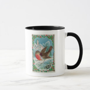 Christmas card depicting a robin mug