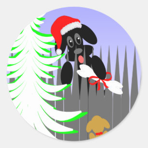 Christmas Card Dog Humour Santa Dog With Bone Classic Round Sticker