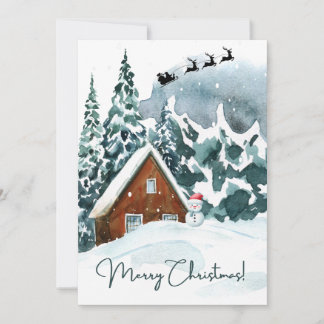 Christmas Card- elegant, snow, house Holiday Card