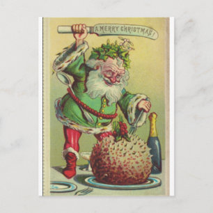 Christmas Card Father Christmas Attacks Pudding