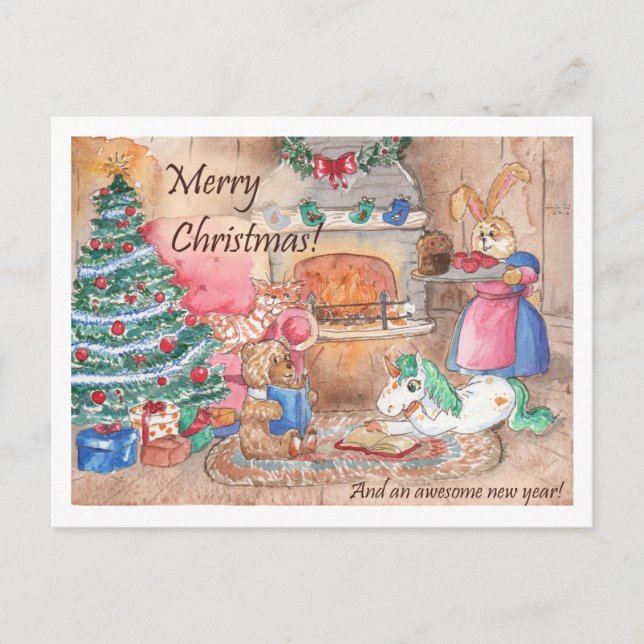 Christmas Card Fireplace Family fantasy (Front)