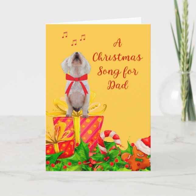 Christmas Card for Dad White Dog Singing (Front)