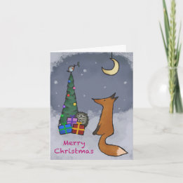 Christmas card, fox and friends, folding holiday card