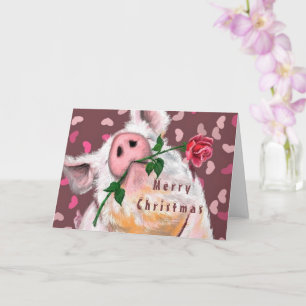 Christmas Card Gentleman Pig with Rose Fun