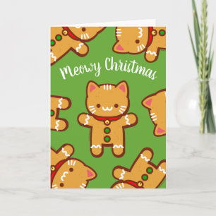 Christmas Card: Gingerbread Cat "Meowy Christmas" Card