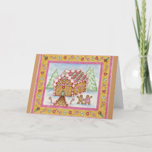 Christmas Card Gingerbread House Pink