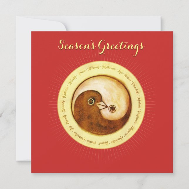 Christmas card gold YinYang doves Peace & Harmony (Front)
