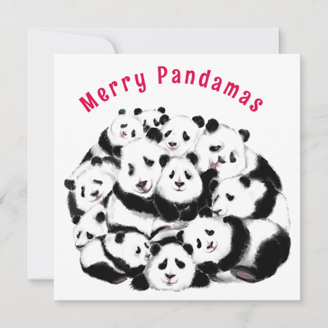 Christmas Card Happy Pandas Family - Painting (Front)