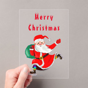 Christmas Card Happy Santa with Gifts Acrylic Invitations