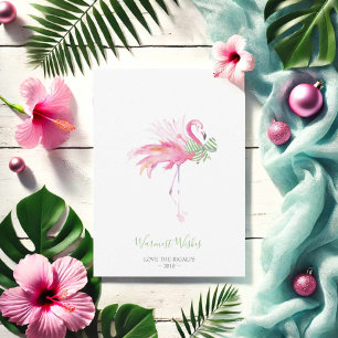 Christmas Card, Holiday Card, Pink Flamingo Card