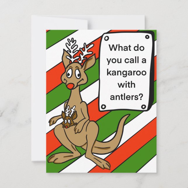 Christmas Card kangaroo with antlers joke (Front)
