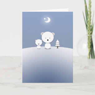 Christmas Card Kawaii Polar Bears Moon Star