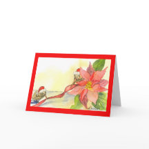 Christmas card Kiwi and Poinsettia with Ribbon