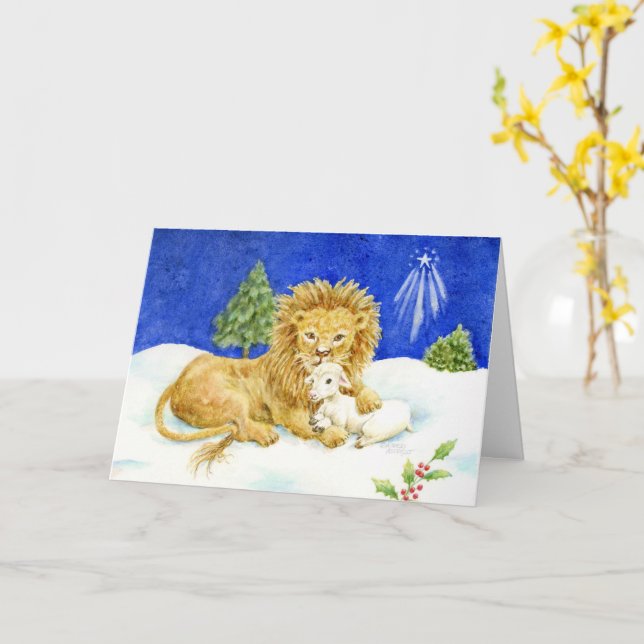 Christmas Card Lion and Lamb (Yellow Flower)