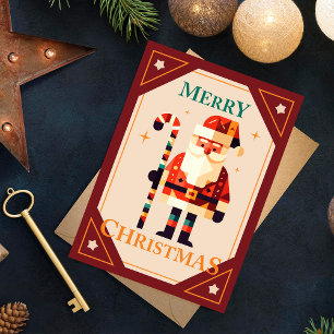 Christmas Card of Santa Claus With Candy Cane