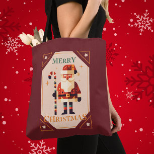 Christmas Card of Santa Claus With Candy Cane Tote Bag