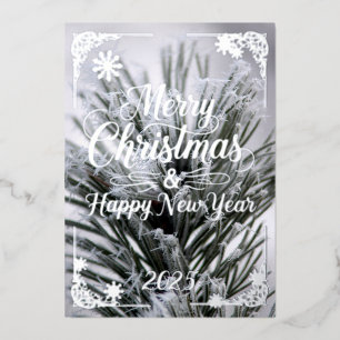 Christmas card, pine needles poem inside Silver Foil Holiday Card