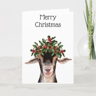 Christmas Card - Posey the Goat with Holly