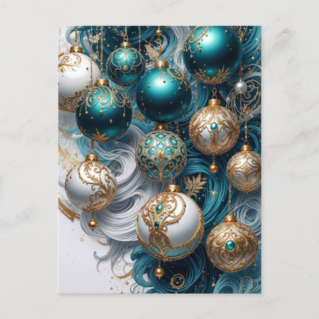 Christmas card postcard with luxurious ornaments (Front)