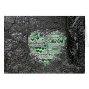 Christmas Card Red Green Hearts Happy Holidays