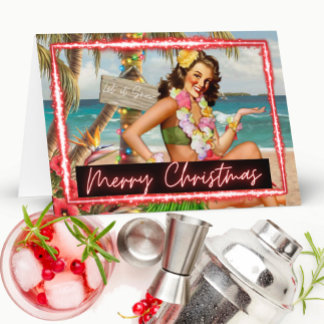 Christmas Card - Retro - Tropical - "Let It Snow"