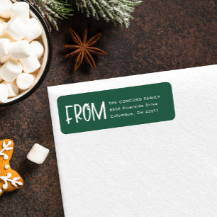 Christmas card return address cute green and white label
