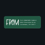 Christmas card return address cute green and white return address label<br><div class="desc">Fun and festive, this return address label is the perfect finishing touch for your Christmas cards. Designed to coordinate with the Lea Delaveris Design Fa La La and Ho Ho Ho collection, this simple return address sticker features a green background with a white "from" along with your personalised text. Find...</div>