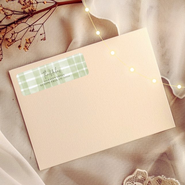 Christmas Card Return Address Labels | Olive Plaid (Creator Uploaded)