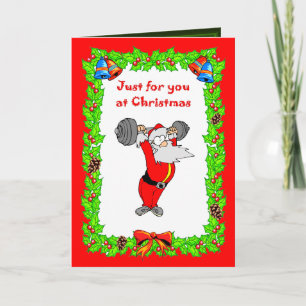 , Christmas card Santa getting fit