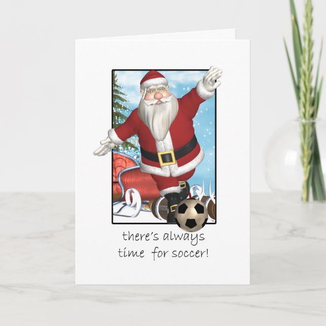 Christmas Card, Santa Playing Soccer Holiday Card (Front)