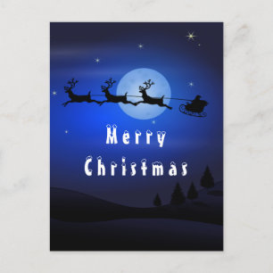 Christmas Card Santa Reindeer Full Moon