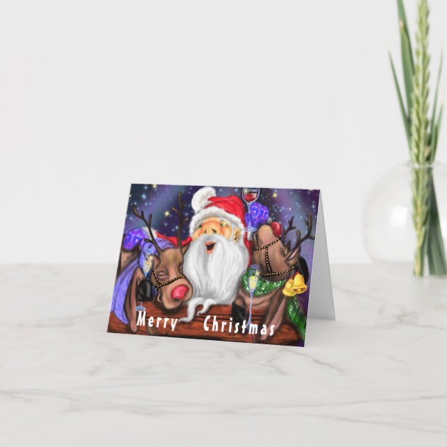 Christmas Card Santa with Reindeers Fun (Front)