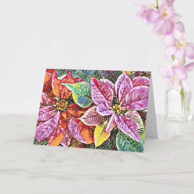 Christmas Card - SG Red/Pink Poinsettias. (Orchid)