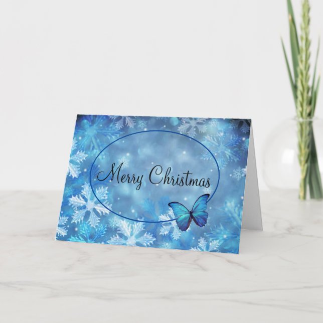 Christmas Card Snowflakes & Blue Morpho Butterfly (Front)
