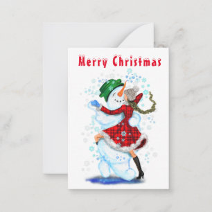 Christmas Card Snowman and Girl Dance - Fun